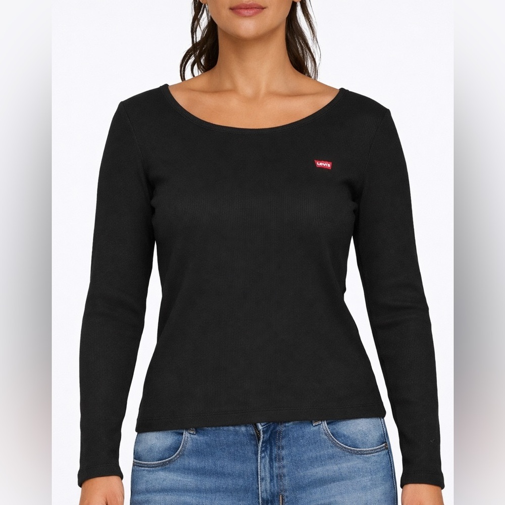 Levi’s Ribbed Long Sleeve Logo Tee Black Caviar NWT Plus Size 2X